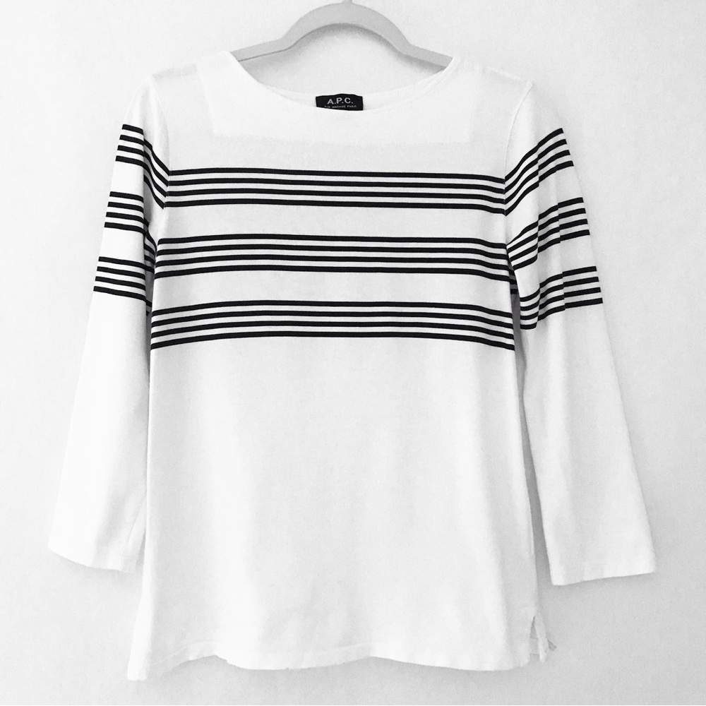 A.P.C. Rue Madame Paris White Breton Stripe Top